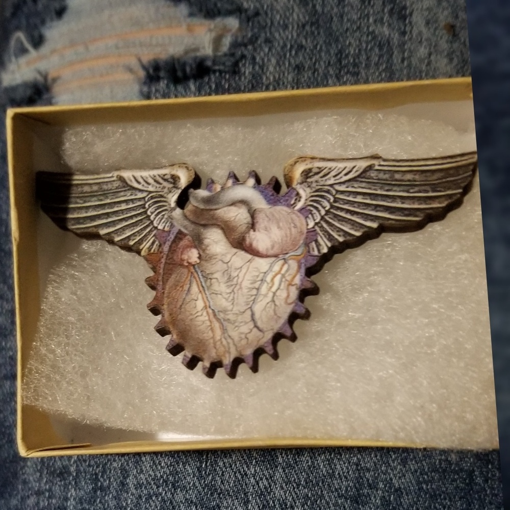 Winged Human Heart brooch pin